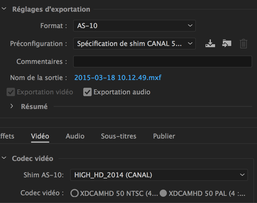 AS 10 sur Adobe Media Encoder